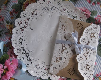 25 pcs 10" French Lace Heart Motif Round Paper Lace Doily Wedding Invite Gate Fold Wrap Crafts Scrapbooks RETIRED
