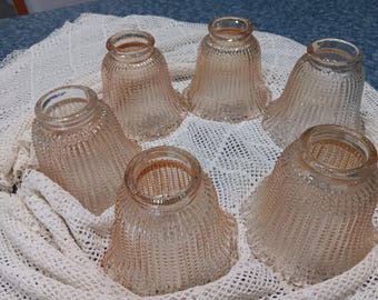 LOT 6 Vtg Amber Iridescent Hobnail Bell Shaped Glass Light Shade Fan 2" Fitter