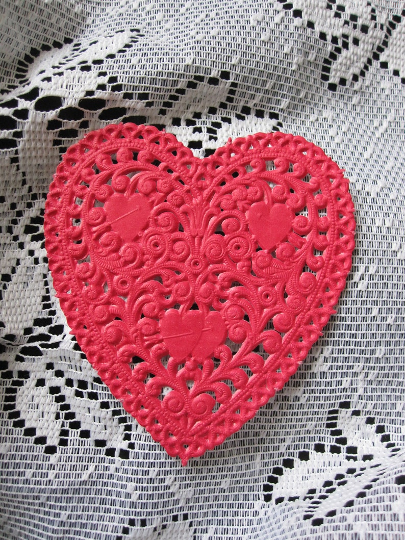 5 Pcs Vtg 3 Inch HEART Red Paper Lace Doilies French Etsy