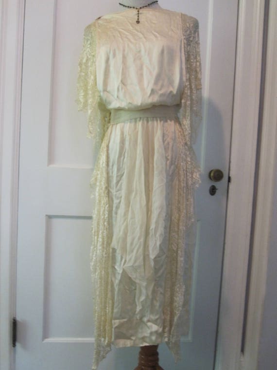 VTG 20s Off White Ivory Silk Lace Chiffon Panels … - image 2