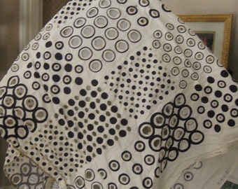 vtg UTE JANSEN Cotton Print Graphic Circles Cut Outs Pierced Ivory Off White Black Fabric 1 Yard Fuggerhaus Pop Art Geometric