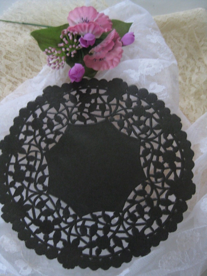 6 Inch Round Black PAPER LACE Doilies Craft Cards Goth Etsy