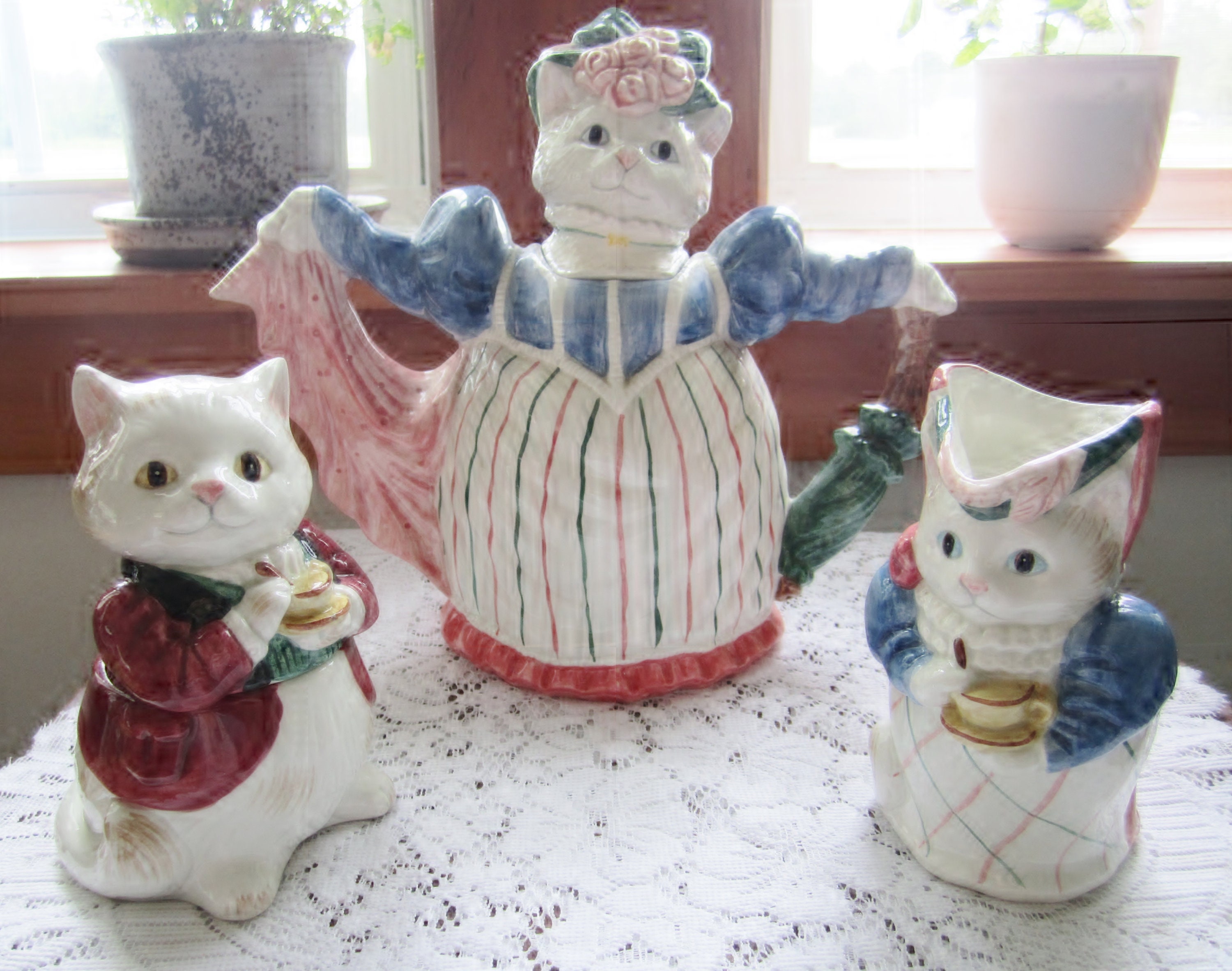 Fitz & Floyd Kittens of Knightsbridge Cat Teapot Creamer Sugar SET