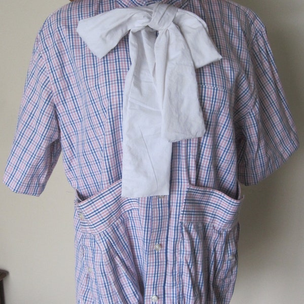 Art Crafts Pottery Garden Cooking Work Smock Apron UPCYCLED 1 of a Kind Light Pink  Blue  Plaid osfm