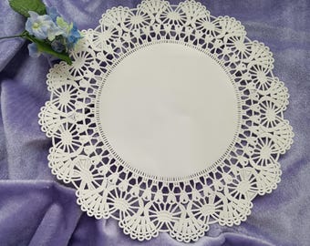 25 pc 12" inch OFF White IVORY Filigree LACE Scrolls Paper Doily  Round Weddings Events  decorations Platters Invitation Wraps Charger