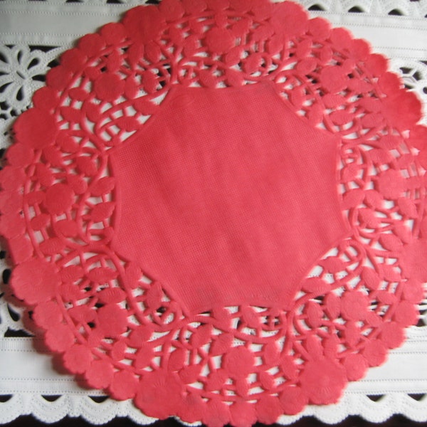 10 pcs 8" Inch Round Red PAPER LACE Doilies Craft Cards Valentines FLORAL  Border Made in Canada