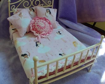 Doll house 1:12 Miniature pink ballet Ballerina Coverlet blanket Bed Spread 5 pc