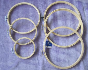 LOT of 6 ASSORTED Wood Embroidery Hoops 8" 7" 5" 4" inch screw adjustment craft