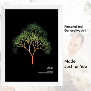 Arte de parede de árvore personalizada – Arte personalizada - Arte generativa de fluxo natural | Arte de parede A3 | Arte de parede A4 | Presente exclusivo para ela ou para ele