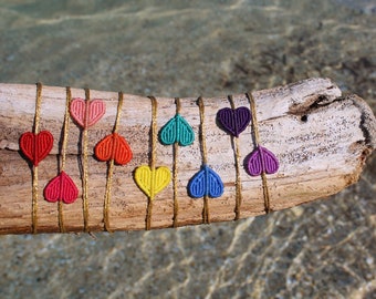 Macrame heart bracelet ,Friendship boho colourful bracelet, Summer beach rainbow jewelry, Cute handmade knotted heart adjustable bracelet,