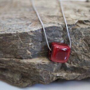 Unique ceramic bordeaux cube silver snake chain necklace/Minimal modern dice layered pendant /Lucky birthday geometric greek charm jewelry/