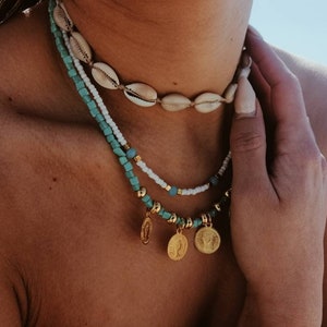 Seashell Handmade Bohemian Beaded Statement Choker Summer Necklace Gypsy Beach shell necklace Boho jewelry Hippie necklace Ethnic jewelry