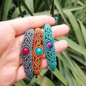 Macrame Beaded Boho Festival Hippie Knitted Woven Stone Bracelet / Gemstone makramee yoga bijoux uniques ethniques
