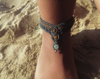 Unique Macrame bohemian ethnic tribal hindi beaded anklet- armband bracelet/Nature inspired Makramee schmuck/ beach gypsy ankle jewelry