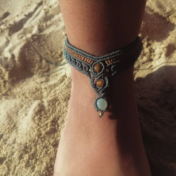 Unique Macrame bohemian ethnic tribal hindi beaded anklet- armband bracelet/Nature inspired Makramee schmuck/ beach gypsy ankle jewelry