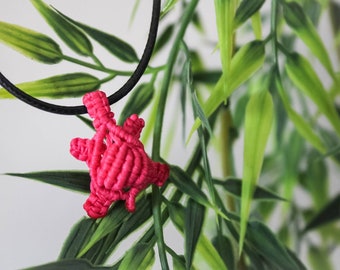 Turtle Neon Pink boho macrame pendant /Summer beach cute turtle necklace /Woven souvenir jewelry/ animal knotted Birthday gift necklace