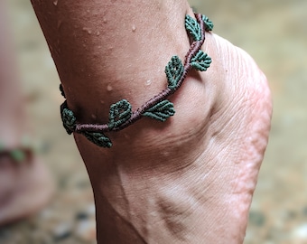 Macrame Leaf Anklet Boho Gypsy anklet- armband bracelet/Nature inspired makramee schmuck/Indian beach tribal bohemian leaves branch anklet