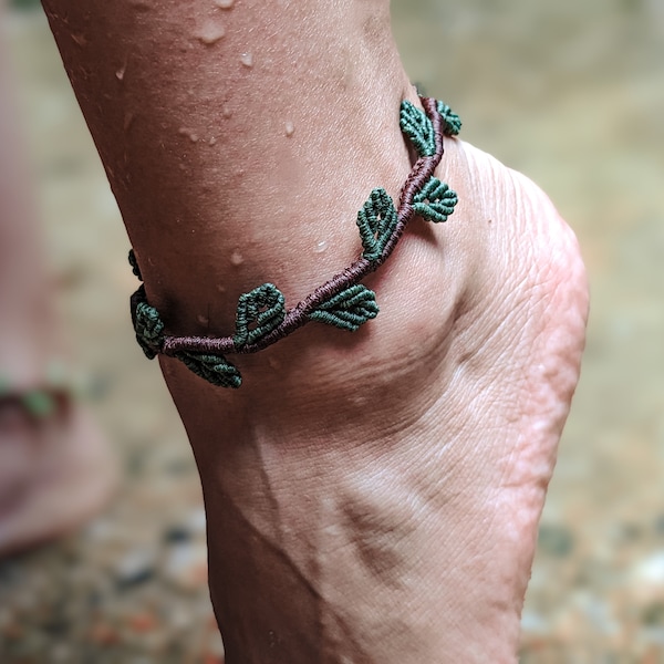 Macrame Leaf Anklet Boho Gypsy anklet- armband bracelet/Nature inspired makramee schmuck/Indian beach tribal bohemian leaves branch anklet