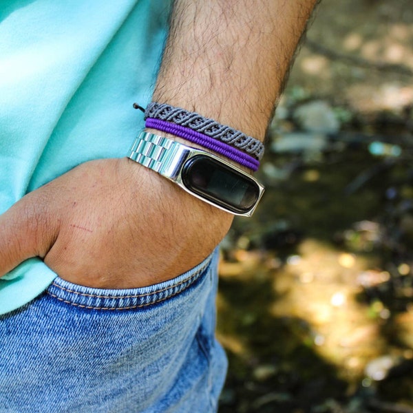 Macrame Apollo Friendship Grey Purple Fishbone Cord Bracelet/Unique ethnic men bracelet / Handmade luxury Boho men style unisex set bracelet