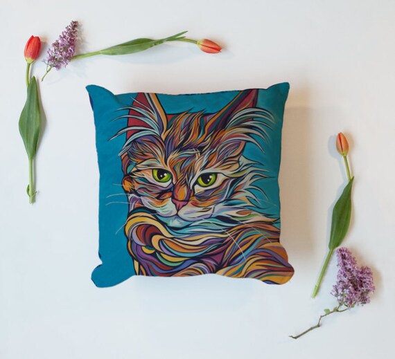 Long Haired Cat Throw Pillow Cat Calico Kitten Domestic Etsy