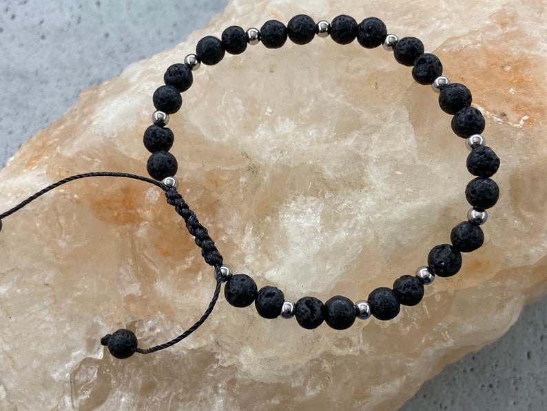 Black Beaded Adjustable Bracelet ~ Friendship Stacking Bracelet ~ Lava Rock Bracelet ~ Boho Hippie Jewelry ~ Gemstone Bracelet