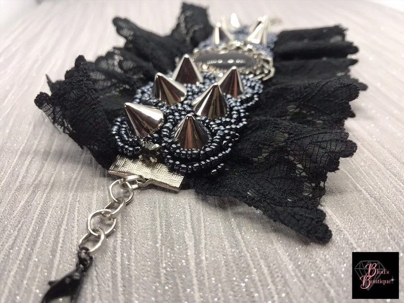 Gothic Studded Beadwork Cuff Jewelry Black Lace Beaded Cuff Bracelet for Women Victorian Style