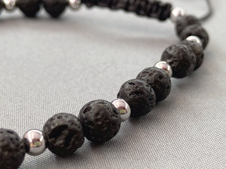 Black Beaded Adjustable Bracelet ~ Friendship Stacking Bracelet ~ Lava Rock Bracelet ~ Boho Hippie Jewelry ~ Gemstone Bracelet