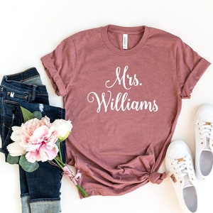 Mrs. Shirt with Name, Personalized Bride Shirt, Future Mrs. Bridal  Shirt, Honeymoon Tee, Bride Shirt, Gift For Bride, New Bride Shirt