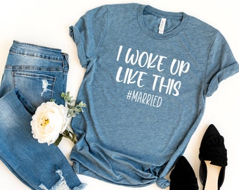 "I Woke Up Like This Married" T-Shirt For Women - Cute Bride Honeymoon Vacation Tee, Pink, Large