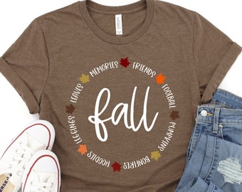 Fall Shirts For Women, Friends, Football, Pumpkins, Bonfires, Hoodies, Leggings, Leaves, Memories, Tshirt, Fall Word Shirt