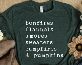 Fall Shirt, Ladies Fall Shirt, Womens Fall Shirt, Pumpkin Shirt, Pumpkins Bonfires Apple Cider, Autumn, Fall Shirts for women, UNISEX FIT