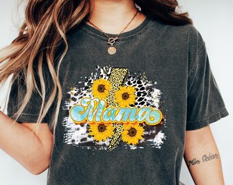 Comfort Colors® Retro Vintage Mama Shirt, Leopard Mama Shirt, Mom Life Shirt, Mama Shirt, Motherhood Shirt, Cute Mom Shirt, Sunflower Mama