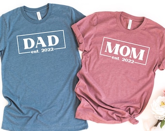 Mom And Dad Shirts, Mommy And Daddy Tees, Mom Dad Established, Pregnancy Announcement Tees, Matching Shirts, Mom Shirt With Due Date