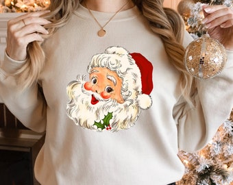 Retro Santa Sweatshirt, Vintage Santa Sweatshirt, Retro Christmas Santa, Holiday Clothing Women, Christmas Sweatshirt for Woman, Sweater