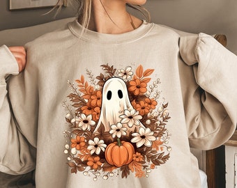 Floral Ghost Sweatshirt, Floral Ghost Shirt, Halloween Ghost Sweatshirt, Flower Halloween Shirt, Vintage Retro Sweatshirt, Fall Sweater