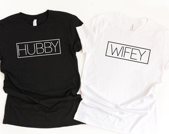 Hubby Wifey Shirts, Honeymoon Shirts, Couple Shirts, Matching Tees, Husband And Wife, Bride And Groom, Gift, Wedding Gift, Engagement Shirt