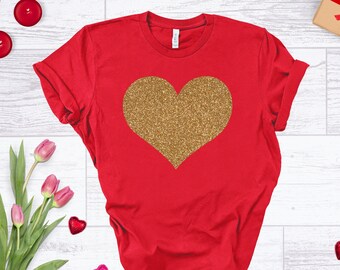 Ladies Valentines Day Shirt, Heart Shirt, Heart Valentine's Shirt, Glitter Shirt, Women's Valentines Day T-Shirt, Valentines Tee
