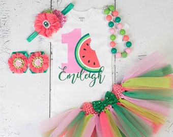 one in a melon first birthday outfit