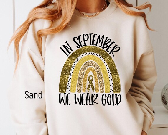 Childhood Cancer Sweatshirt, Personalized Childhood Cancer Sweater, Gold Ribbon Hoodie, Childhood Cancer Awareness,In September We Wear Gold