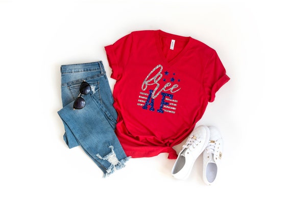 Free AF V-Neck Shirt, 4th of July Shirt, Cute 4th of July T-Shirt, Freedom Shirt, 4th of July Glasses Shirt, USA Patriotic Shirt, Free AF