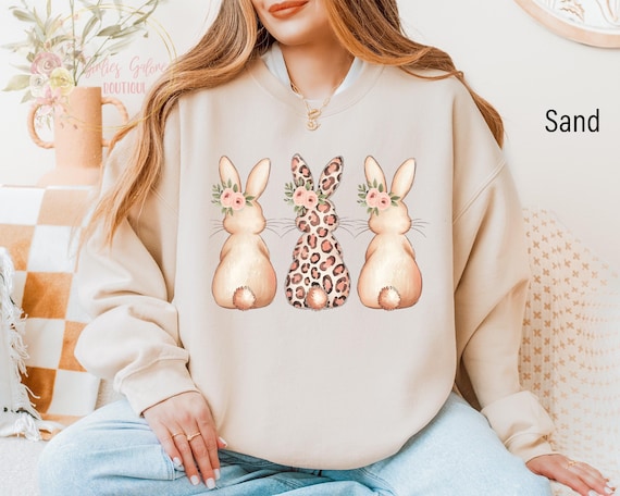 Cute Bunny Leopard Sweatshirt, Bunny Sweatshirt, Leopard Bunny Sweatshirt, Easter Bunny Shirt, Trendy Easter Sweatshirt, Leopard Sweatshirt