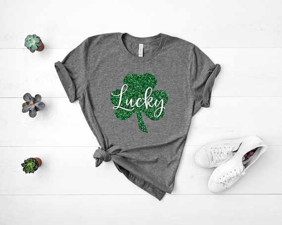 Lucky Shirt,Adult St. Patricks Day Shirt,Womens Irish Shirt,Glitter Shamrock Tee,St Patty's Day T-Shirt,St. Pattys Day Shirt