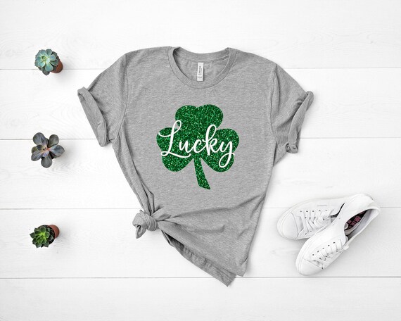Lucky Shirt,Adult St. Patricks Day Shirt,Womens Irish Shirt,Glitter Shamrock Tee,St Patty's Day T-Shirt,St. Pattys Day Shirt