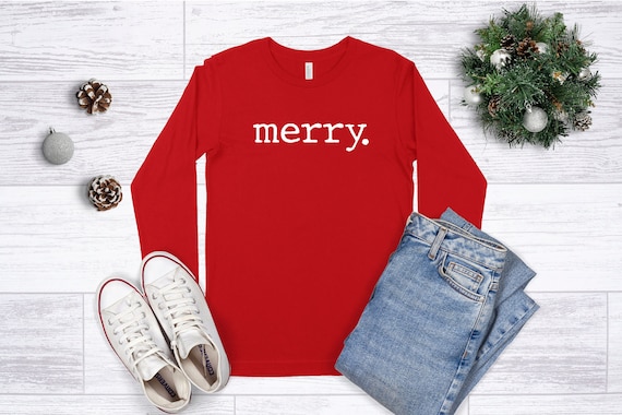 Christmas Shirts For Women, Merry. Typewriter Font Christmas Tshirt,Merry Christmas Top,Ladies Long Sleeve Holiday Tshirt,Christmas Gift