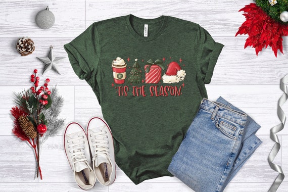 Tis The Season Shirt, Christmas Tis The Season TShirt, Merry Christmas, Christmas T-Shirt, Cute Winter Shirt, Santa, Latte, Present