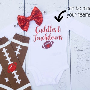 Baby Girl Football Outfit,Football Baby Shirt,Cuddles and Touchdowns,Football Bodysuit,Football Headband,Baby Football Outfit