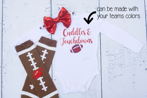 Baby Girl Football Outfit,Football Baby Shirt,Cuddles and Touchdowns,Football Bodysuit,Football Headband,Baby Football Outfit