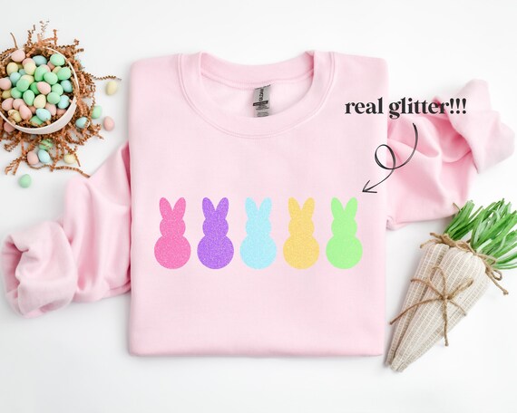 Easter Bunny Peeps Sweatshirt, Easter Real Glitter Shirt, Sequins Shirt, Cute Easter Gift, Kids Easter Shirt, Peeps Shirt, Easter Family Tee