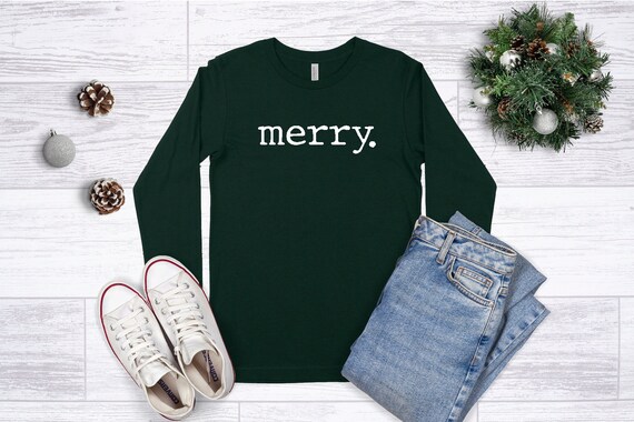 Christmas Shirts For Women,Merry. -Typewriter Font Christmas Tshirt,Merry Christmas Top,Ladies Long Sleeve Holiday Tshirt,Christmas Gift
