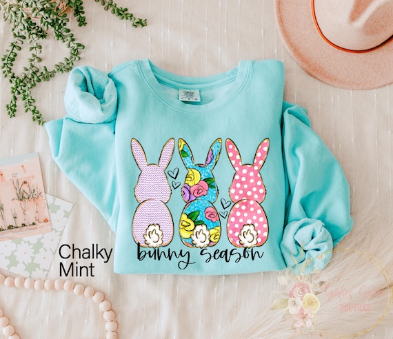 Comfort Colors® Bunny Season Easter Sweatshirt, Cute Bunny Shirt, Pastel Bunny, Rabbit Tee, Bunny Shirt, 3 Bunnies, Peeps Easter Sweatshirt